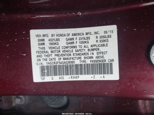 1HGCR2F54GA026995 Honda Accord Sport
