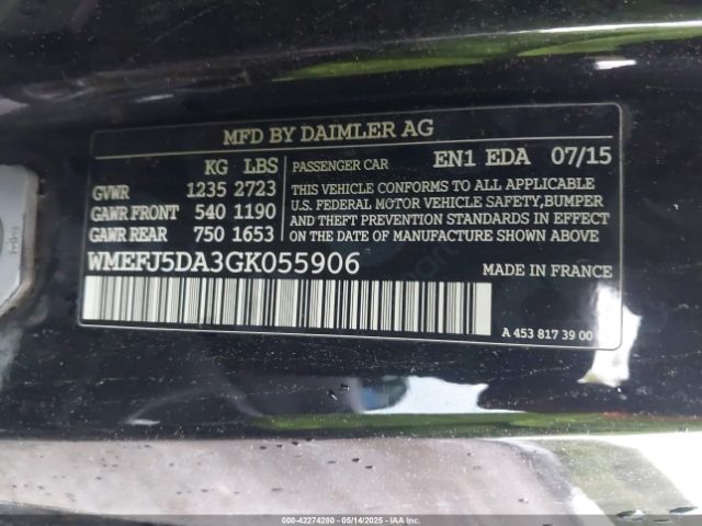 WMEFJ5DA3GK055906 Smart Fortwo Passion/prime/proxy/pure