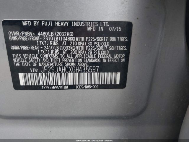 JF2SJAHCXGH435597 Subaru Forester 2.5i Limited