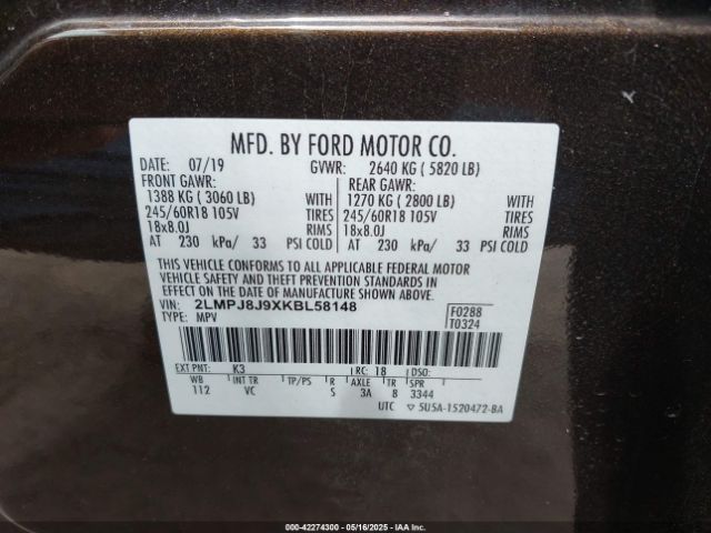 2019 LINCOLN NAUTILUS 2LMPJ8J9XKBL58148 Photo 8