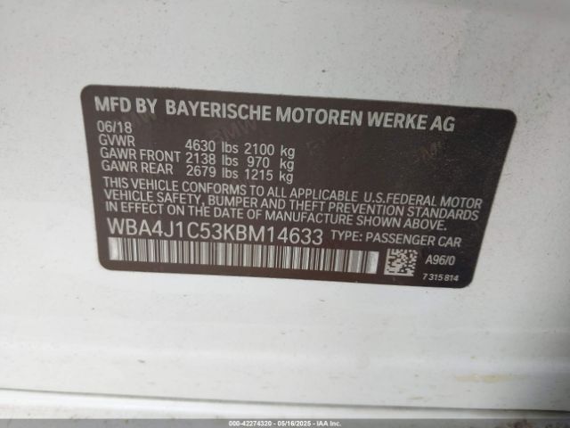 2019 BMW 430I GRAN COUPE WBA4J1C53KBM14633 Photo 8