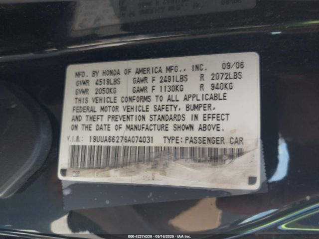 2006 ACURA TL 19UUA66276A074031 Photo 8