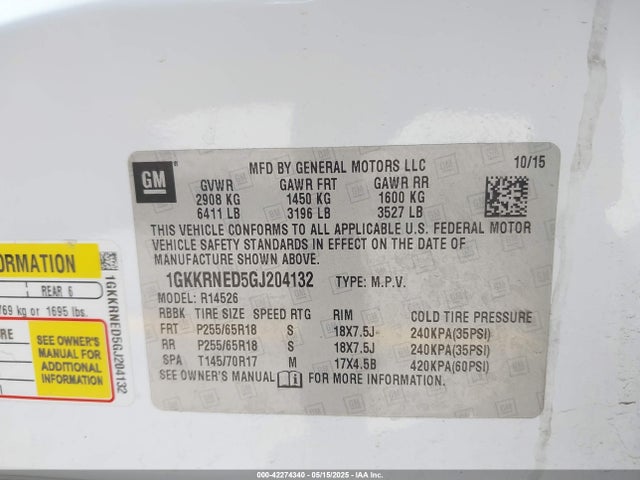 1GKKRNED5GJ204132 GMC llt - sidi, alum, 60 degrees