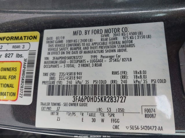 Ford 2019 2019 3FA6P0HD5KR283727 Image 9