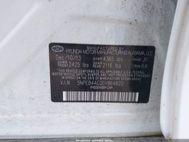 5NPEB4AC2EH864820 Hyundai SONATA GLS