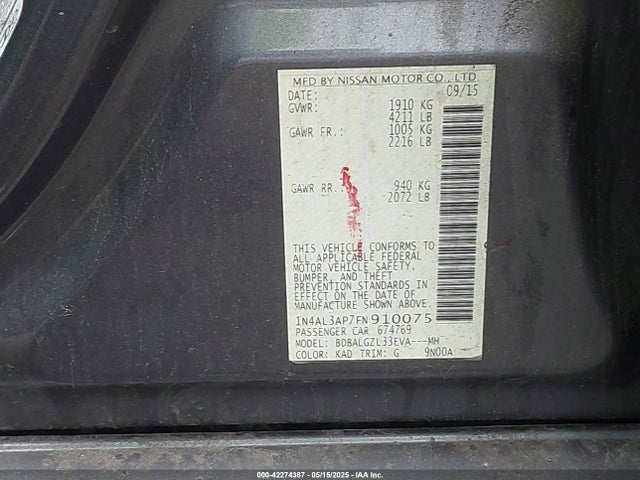 Nissan Altima 2015 1N4AL3AP7FN910075 Image 9