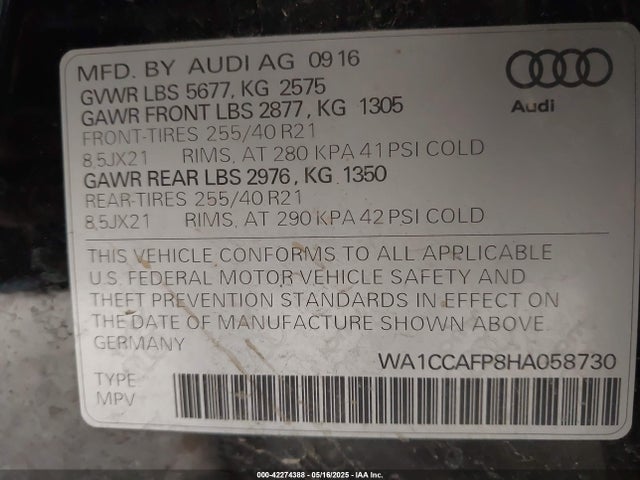 2017 AUDI SQ5 WA1CCAFP8HA058730 Photo 8