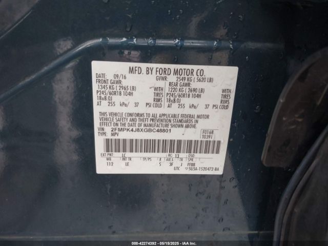 2FMPK4J8XGBC48801 Ford EDGE SEL