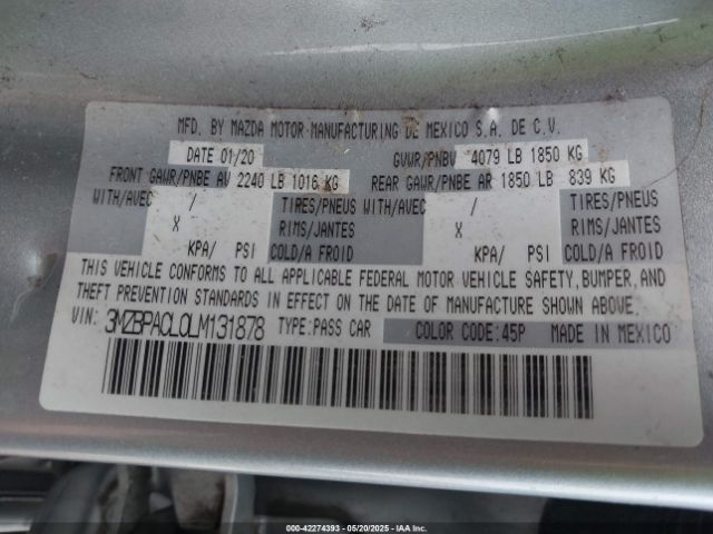 3MZBPACL0LM131878 Mazda Mazda3 Select Package