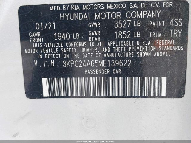 3KPC24A65ME139622 Hyundai ACCENT SE