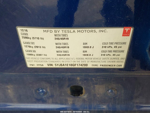 2016 TESLA MODEL S 5YJSA1E18GF174200 Photo 8