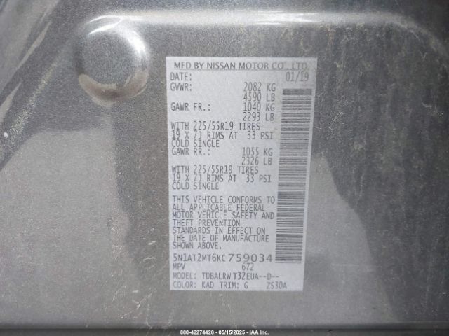 5N1AT2MT6KC759034 Nissan Rogue Sl