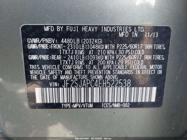 JF2SJAPC4EH522538 Subaru Forester 2.5i Touring