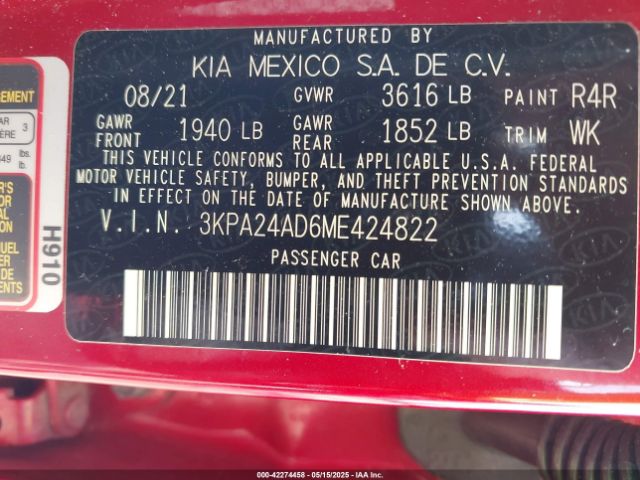 3KPA24AD6ME424822 KIA RIO S