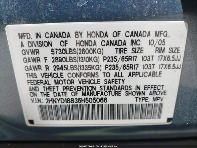 2006 ACURA MDX 2HNYD18836H505066 Photo 8