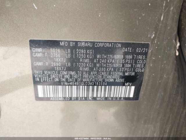 4S4BTGLD3M3183594 Subaru 2021