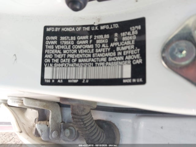 SHHFK7H47HU212121 Honda l15ba