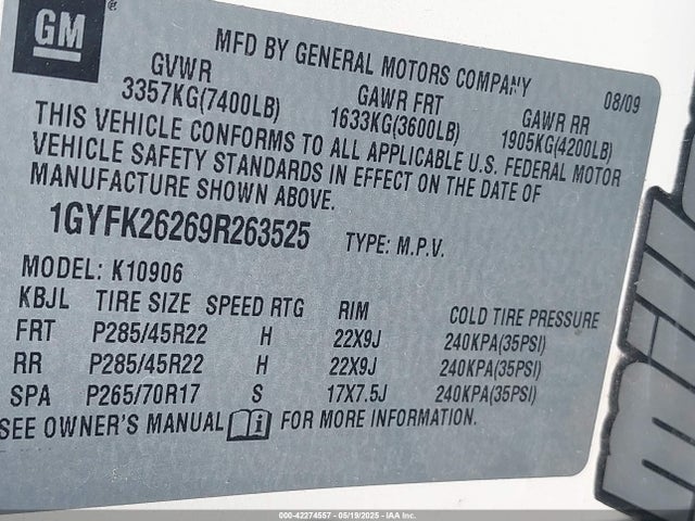 2009 CADILLAC ESCALADE ESV 1GYFK26269R263525 Photo 8
