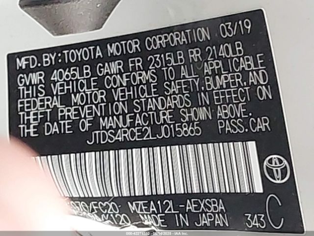 JTDS4RCE2LJ015865 Toyota COROLLA SE