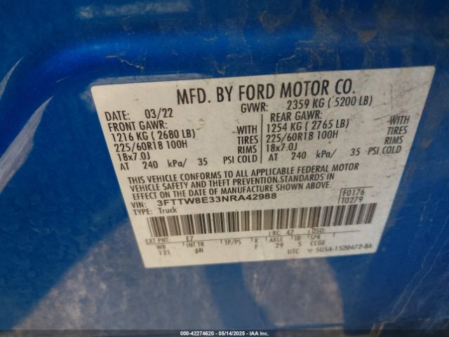 2022 FORD MAVERICK 3FTTW8E33NRA42988 Photo 8