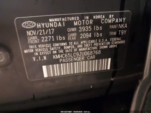 KMHC65LC9JU068768 Hyundai Ioniq Hybrid Blue