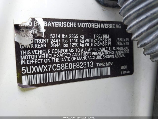 5UXWX7C58E0E82313 BMW X3 Xdrive35i