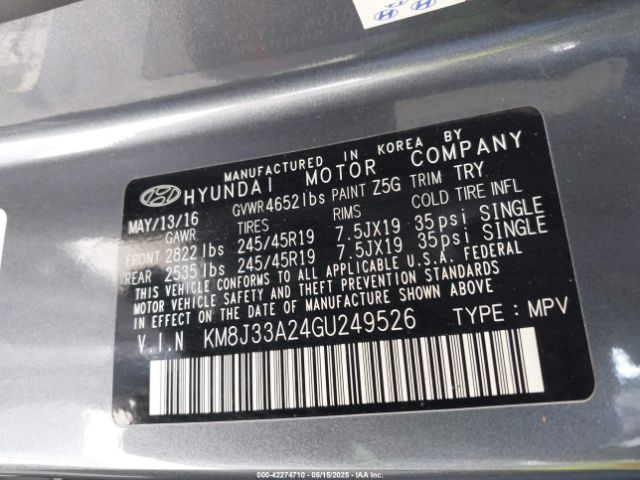 2016 HYUNDAI TUCSON KM8J33A24GU249526 Photo 8