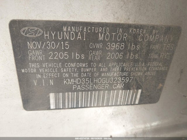 KMHD35LH0GU323597 Hyundai ELANTRA GT