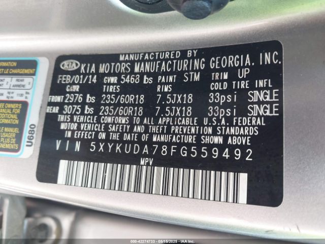 5XYKUDA78FG559492 KIA Sorento Ex V6