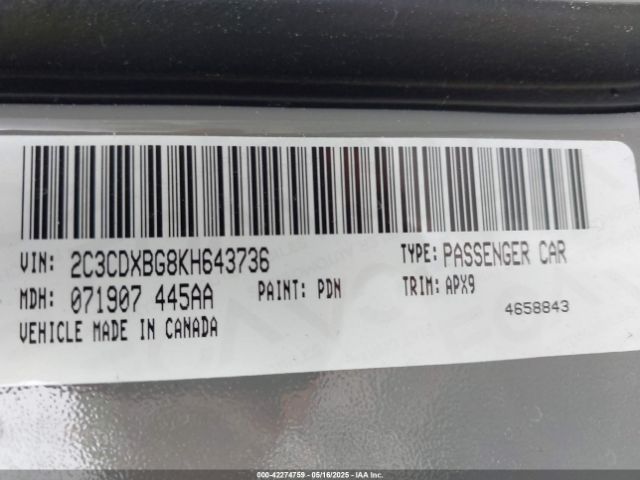 2C3CDXBG8KH643736 Dodge Charger Sxt Rwd