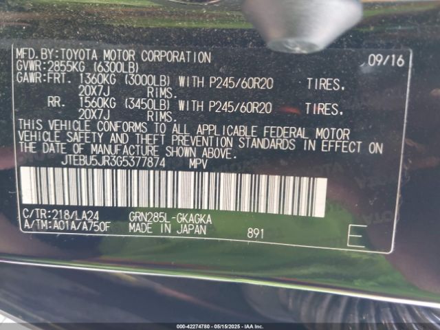 JTEBU5JR3G5377874 Toyota 4runner Limited