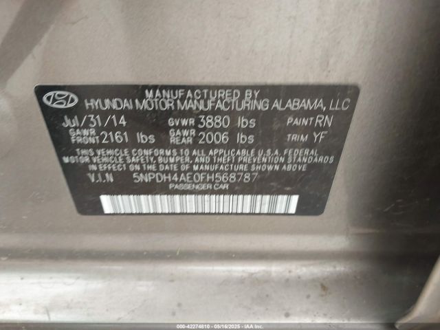 5NPDH4AE0FH568787 Hyundai ELANTRA SE