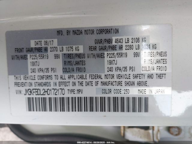 JM3KFBDL2H0172170 Mazda Cx-5 Grand Touring