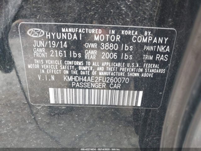 KMHDH4AE2FU260070 Hyundai ELANTRA SE