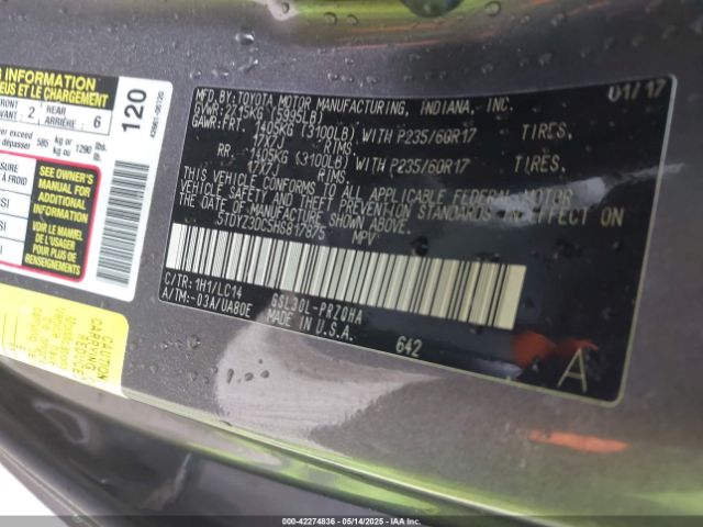 5TDYZ3DC5HS817875 Toyota Sienna Xle 8 Passenger