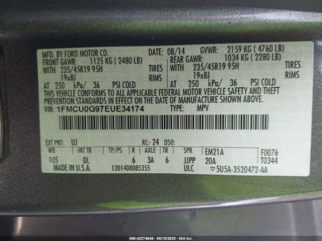 1FMCU0G97EUE34174 Ford ESCAPE SE