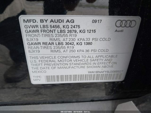 WA1BNAFY9J2055527 Audi Q5 2.0t Premium/2.0t Tech Premium