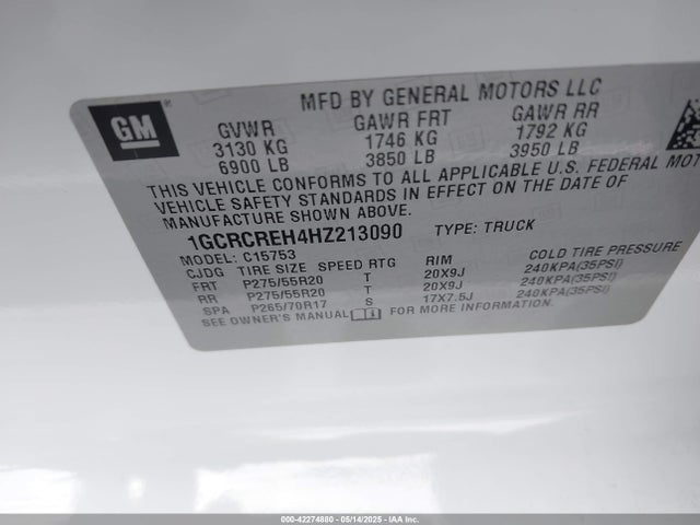 1GCRCREH4HZ213090 Chevrolet Silverado 1500 1lt