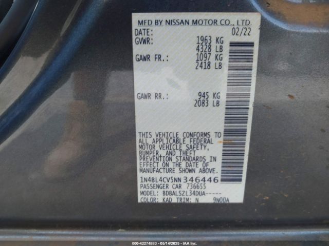 1N4BL4CV5NN346446 Nissan 2022