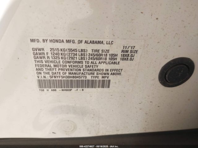 5FNYF5H30HB045773 Honda Pilot Ex