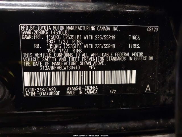 2T3A1RFV6LW130440 Toyota Rav4 Xle Premium