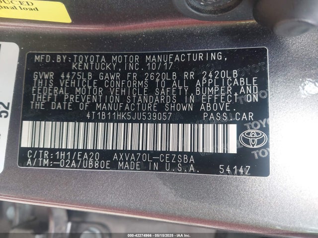 4T1B11HK5JU539057 Toyota a25a-fks