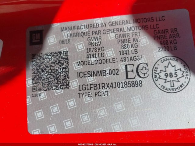 2018 CHEVROLET CAMARO 1G1FB1RX4J0185898 Photo 8