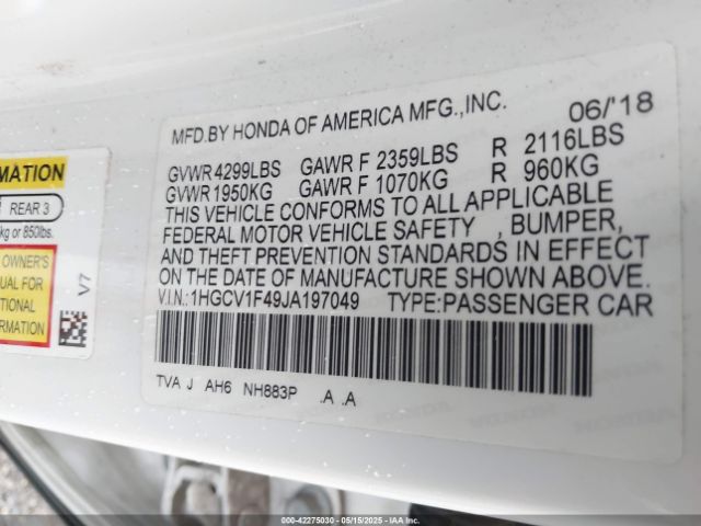 1HGCV1F49JA197049 Honda ACCORD EX