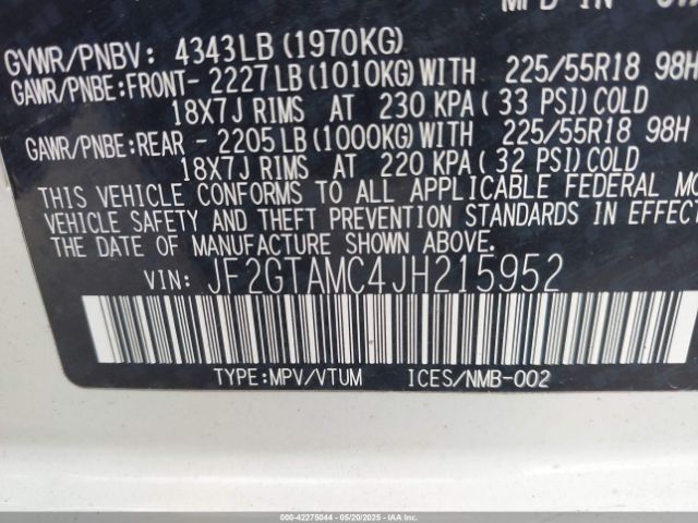 JF2GTAMC4JH215952 Subaru Crosstrek 2.0i Limited