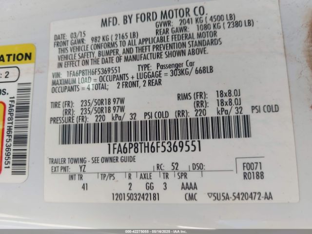1FA6P8TH6F5369551 Ford 2015