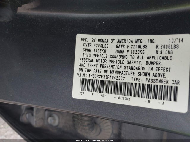 Honda k24w1 2015 1HGCR2F35FA042362 Image 9