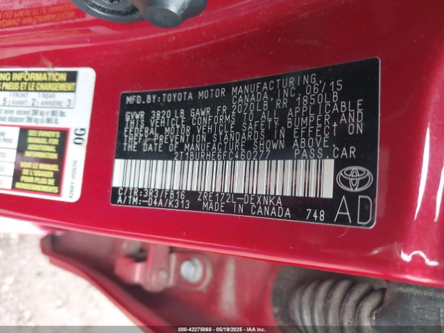 2T1BURHE6FC460277 Toyota COROLLA LE