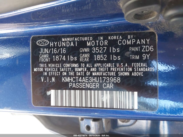 KMHCT4AE3HU173968 Hyundai ACCENT SE