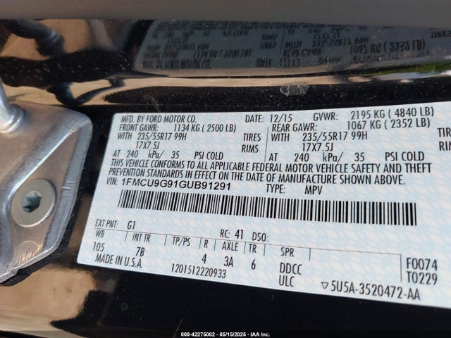 1FMCU9G91GUB91291 Ford 2016